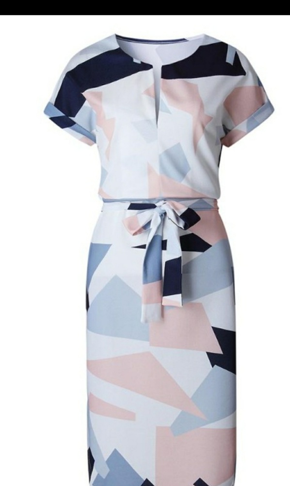 Womens Geo Print Midi Waist Tie Dress NEW - Picture 4 of 7